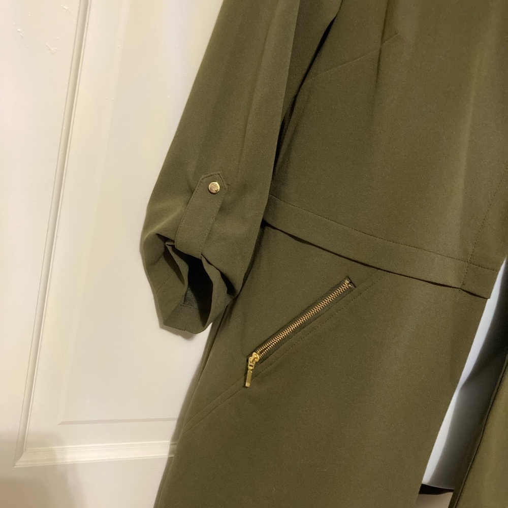 Soho Olive Trench Coat with Gold Accents - Picture 2 of 4